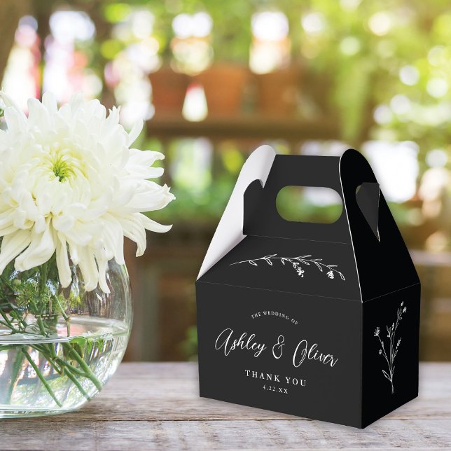 Caixinha De Lembrancinhas Casamento Rustic Boho Black & White Wildflower (Criador carregado)