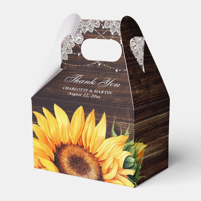 Caixinha De Lembrancinhas Casamento Rustic Country Barn Wood Sunflower (Frente)