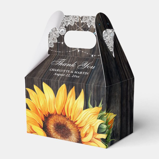 Caixinha De Lembrancinhas Casamento Rustic Country Sunflower Obrigado (Frente)
