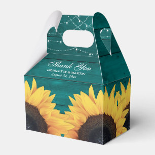 Caixinha De Lembrancinhas Casamento Rustic Country Teal Wood Sunflower