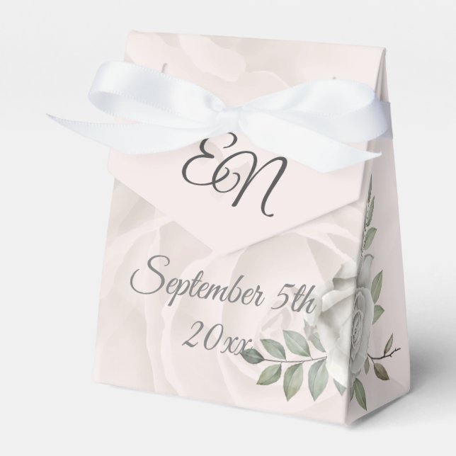 Caixinha De Lembrancinhas Casamento Rústico Monograma de rosas Brancas Flore (Frente)