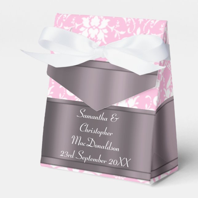Caixinha De Lembrancinhas Casamento tema damasco rosa e branco (Frente)