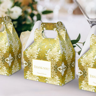 Caixinha De Lembrancinhas Casamento tema damasco Verde Dourado Retroativo