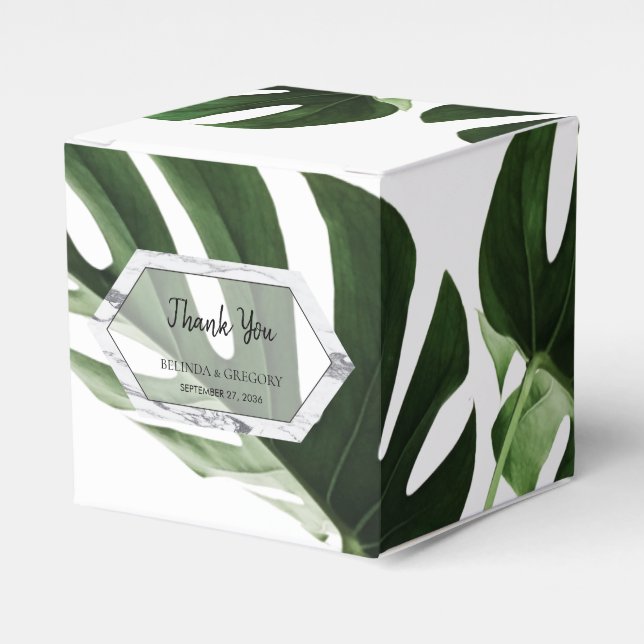 Caixinha De Lembrancinhas Casamento Tropical Monstera Marble (Frente)