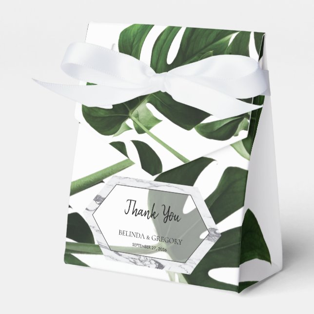 Caixinha De Lembrancinhas Casamento Tropical Monstera Marble (Frente)