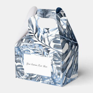 Caixinha De Lembrancinhas Casamento Tropical Vintage Azul com Folhas de Palm