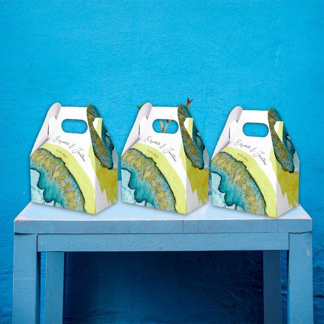 Caixinha De Lembrancinhas Casamento Único de Arte de Abstrato Amarelo Azul (Criador carregado)