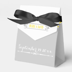 Caixinha De Lembrancinhas Casamento vintage amarelo, cinzento, branco