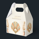 Caixinha De Lembrancinhas Casamento vintage costeiro em azul coral conchas m<br><div class="desc">Este design luxuoso e elegante em tons de azul oceano, marfim, champanhe e laranja coral apresenta delicadas conchas de moluscos abraçando a borda desta caixa de lembrança. Delicados ramos de filigrana se estendem das bordas externas contra o fundo bege marfim pálido que possui modelos de texto editáveis para a sua...</div>