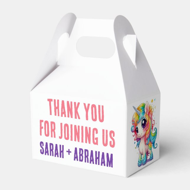 Caixinha De Lembrancinhas Casamento Whimsical Púrpura Roxo Unicorn (Frente)
