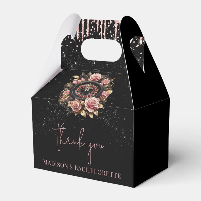 Caixinha De Lembrancinhas Casino Bachelorette Luxury Preto Rosa Dourado (Frente)