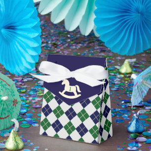 Caixinha De Lembrancinhas Cavalo Mecedor Preppy Argyle 1º Aniversário