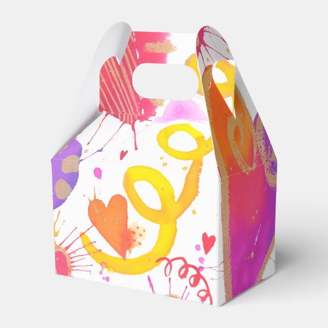 Caixinha De Lembrancinhas Celebração De Corações De Aquarela (Frente)