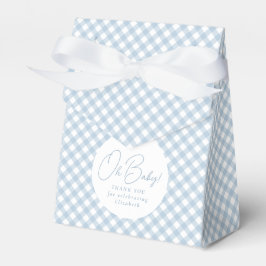 Caixinha De Lembrancinhas Chá clássico de gingham azul de bebê simples e bon