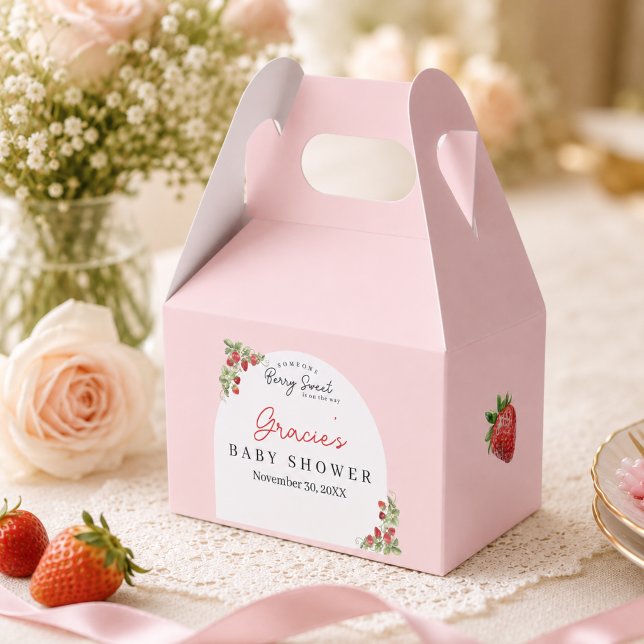 Caixinha De Lembrancinhas Chá de Bebê Caprichoso Morango Aquarela (Watercolor Strawberries Whimsical Baby Shower Favor Box)