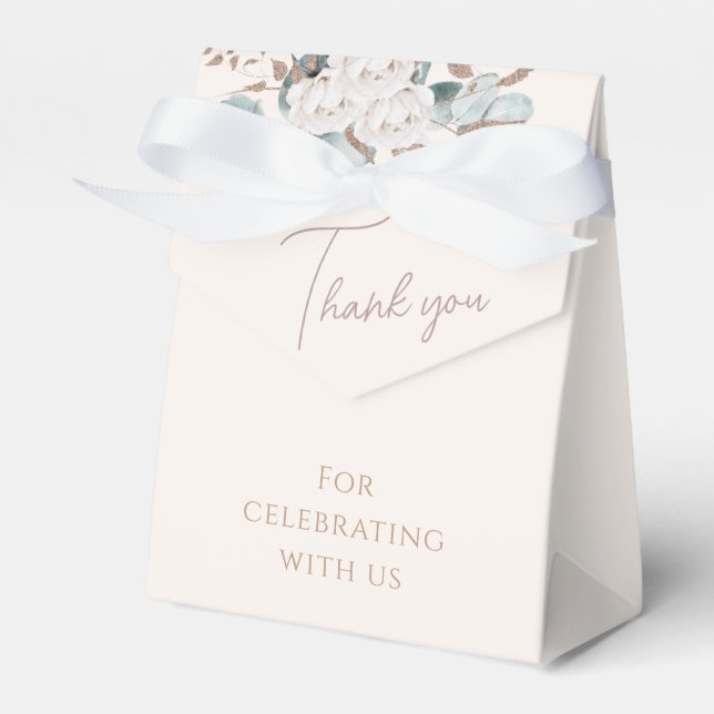 Caixinha De Lembrancinhas Chá de Bebê de Noiva com Rosas Brancas e Folhagens (Frente)