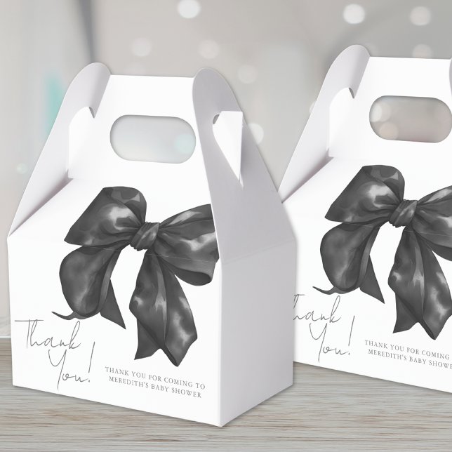 Caixinha De Lembrancinhas Chá de Bebê Elegante com Laço Preto (Elegant Black Bow Baby Shower Favor Boxes )