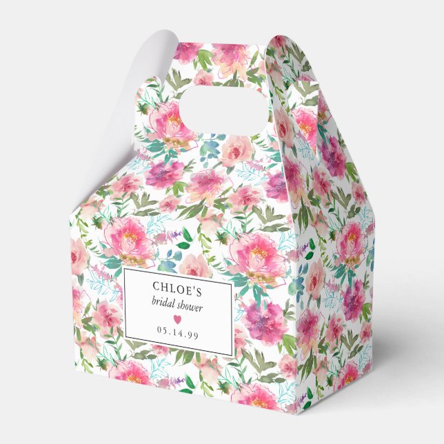 Caixinha De Lembrancinhas Chá de Bebê Floral Aquarela Peônia Rosa (Frente)