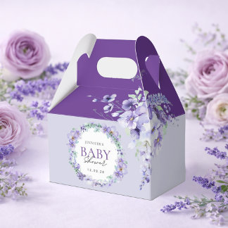 Caixinha De Lembrancinhas Chá de Bebê Floral Lavanda Elegante roxo