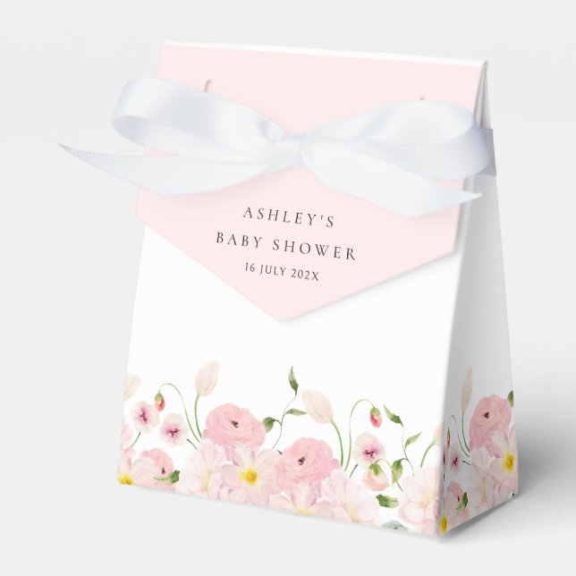Caixinha De Lembrancinhas Chá de Bebê Floral Rosa Elegante (Frente)