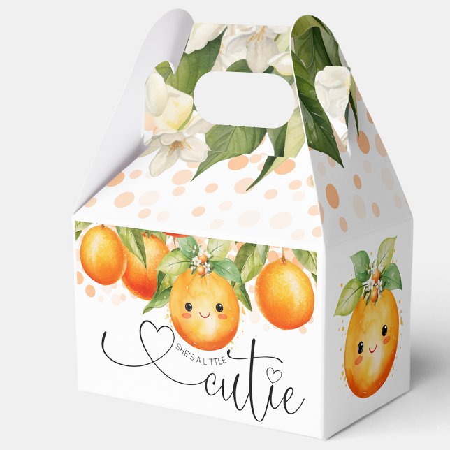 Caixinha De Lembrancinhas Chá de Bebê Laranja Little Cutie (Little cutie baby shower favor boxes with sweet little face. You can add text to personalize.)