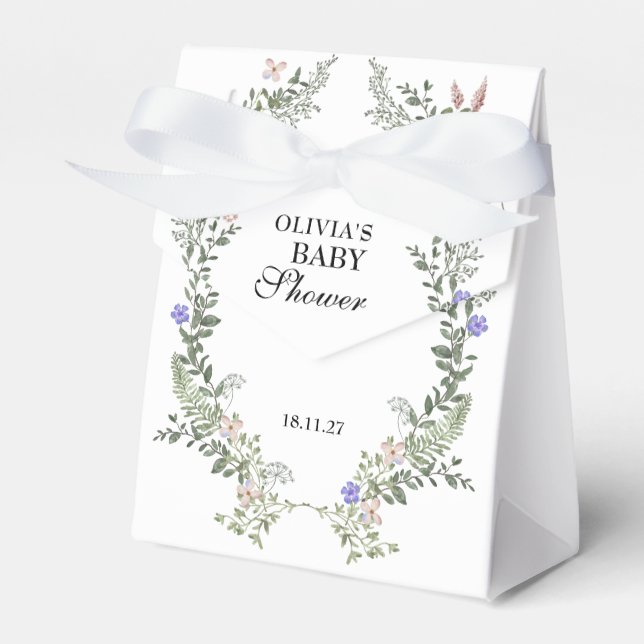 Caixinha De Lembrancinhas Chá de Bebê Neutro em Verde Boho com Flores Silves (Frente)