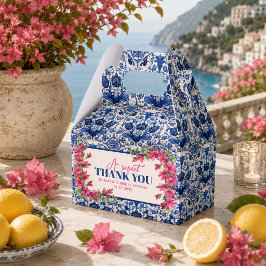 Caixinha De Lembrancinhas Chá de Bebê Rosa Bougainvillea Azulejo Azul
