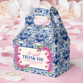 Caixinha De Lembrancinhas Chá de Bebê Rosa Bougainvillea Azulejo Azul