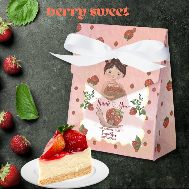 Caixinha De Lembrancinhas Chá de Bebê Rosa Morango "Obrigado" (Thank You_ Pink Strawberry Baby Shower Favor Boxes)