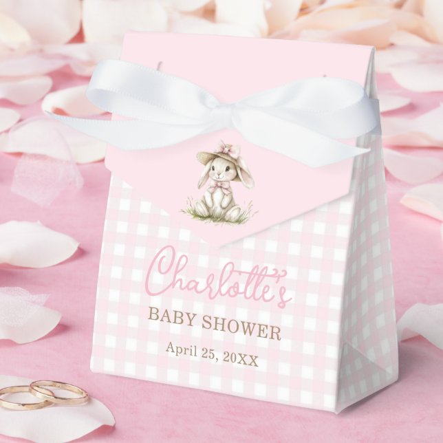 Caixinha De Lembrancinhas Chá de Bebê Xadrez Laço Rosa Bunny (Casamento)