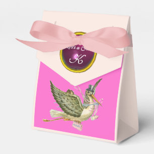 CAIXINHA DE LEMBRANCINHAS CHÁ DE BEBÊS DE CARNE PINK FUCHSIA GEM MONOGRAMA
