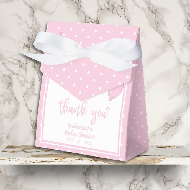 Caixinha De Lembrancinhas Chá de fraldas BOHO Baby Girl Pastel Pink (Pink Polka Dot Baby Shower Favor Box with Bow, Baby Shower Details, Thank You.)