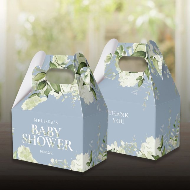 Caixinha De Lembrancinhas Chá de fraldas Botânico Dusty Blue Greenery (Dusty Blue Greenery Botanical Baby Shower Favor Boxes)