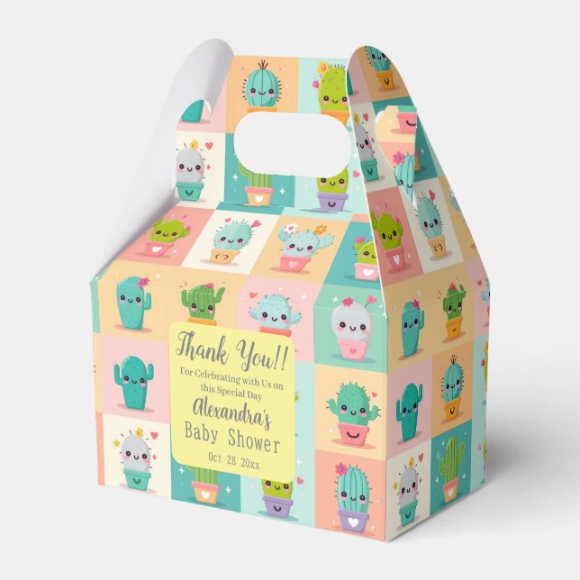Caixinha De Lembrancinhas Chá de fraldas Cute Cactus Kawaii (Frente)