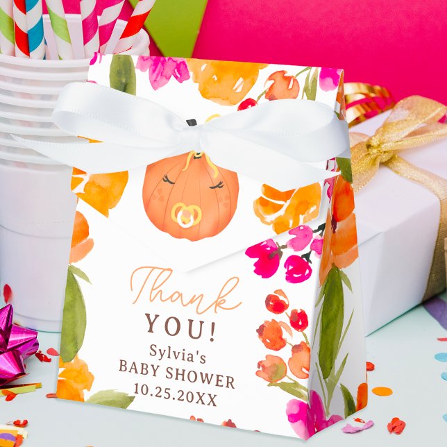 Caixinha De Lembrancinhas Chá de fraldas de abóbora fofo de queda floral (Floral Fall cute little pumpkin baby shower Favor Box)