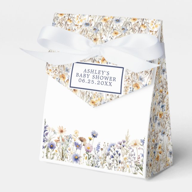 Caixinha De Lembrancinhas Chá de fraldas de Aquarela de Flor Selvagem Azul (Frente)