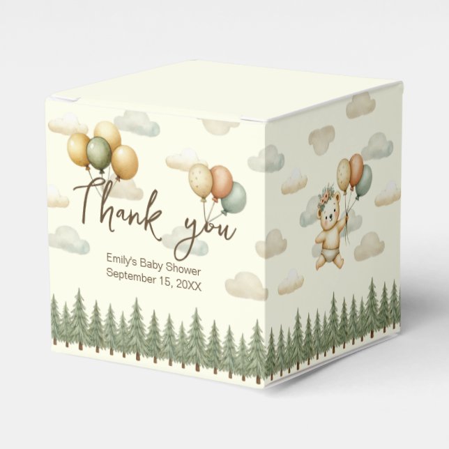 Caixinha De Lembrancinhas Chá de fraldas de Aventuras de Urso Flutuante Obri (Frente)