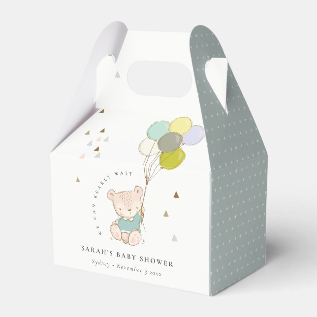 Caixinha De Lembrancinhas Chá de fraldas de Balão de Urso de Espera Baixo Aq (Frente)