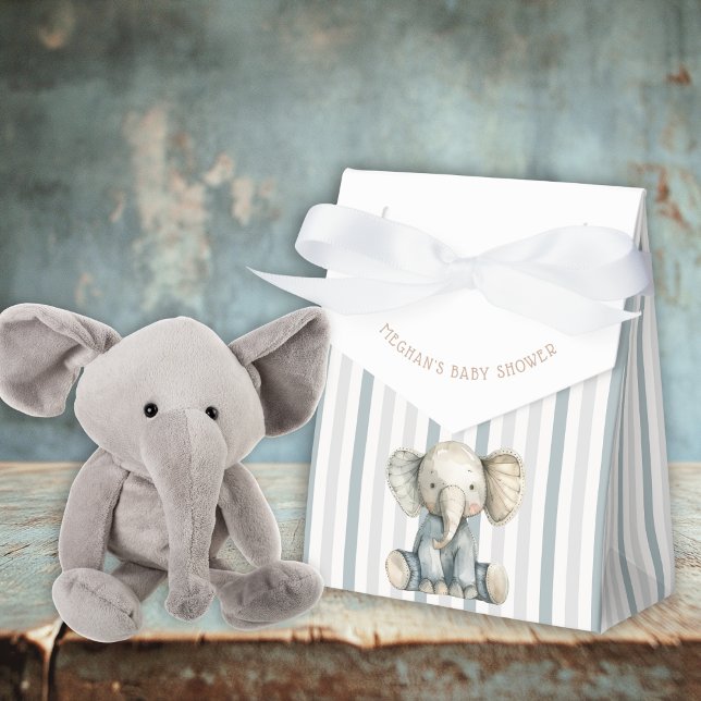 Caixinha De Lembrancinhas Chá de fraldas de elefante azul stripteado (Elephant Blue Striped Baby Shower Favor Boxes)