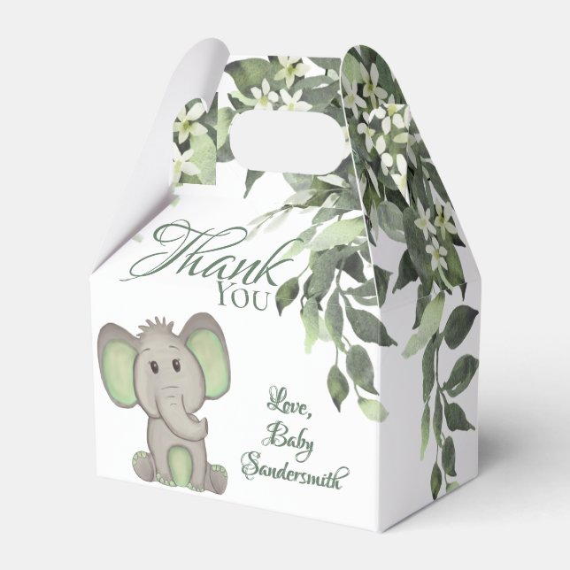 Caixinha De Lembrancinhas Chá de fraldas de Elefante Neutro de Gênero da Wat (Frente)
