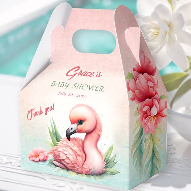 Caixinha De Lembrancinhas Chá de fraldas de Flamingo, Rosa Tropical de Verão (Tropical Summer Pink Flamingo Girl Baby Shower Favor Boxes)