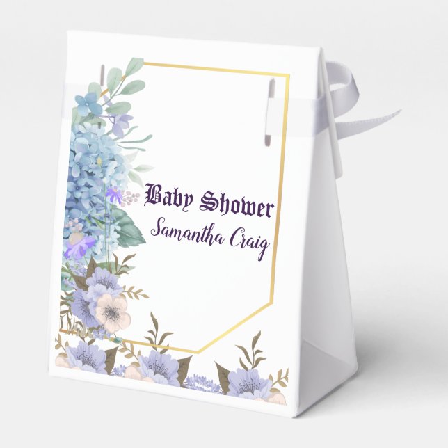 Caixinha De Lembrancinhas Chá de fraldas de Hydrangea Azul Flor Azul de Past (Verso)