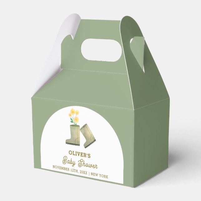 Caixinha De Lembrancinhas Chá de fraldas de Inicializações Florais Verde Sag (Frente)