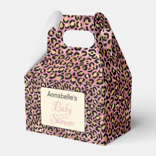 Caixinha De Lembrancinhas Chá de fraldas de Padrão Leopardo Dourado Rosa-Chi