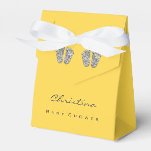 Caixinha De Lembrancinhas Chá de fraldas Gêmeos Pés GlitterSilver Amarelo