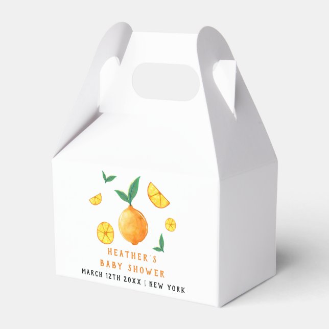 Caixinha De Lembrancinhas Chá de fraldas Laranja de Citrus Modern Watercor (Frente)