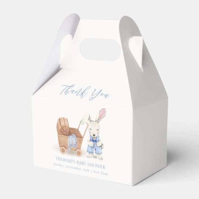 Caixinha De Lembrancinhas Chá de fraldas Minimista Boho Stroller Rabbit Boy (Frente)