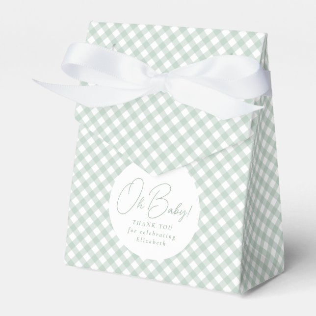 Caixinha De Lembrancinhas Chá de fraldas neutro gingham verde-gingham de fai (Frente)
