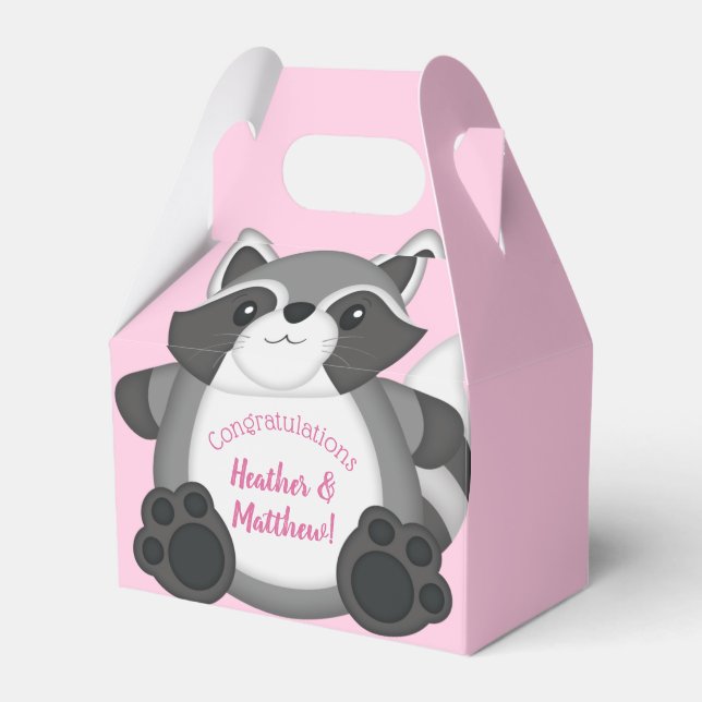 Caixinha De Lembrancinhas Chá de fraldas Raccoon Rosa (Frente)