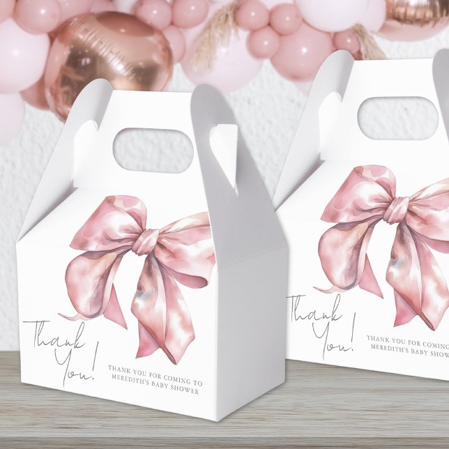 Caixinha De Lembrancinhas Chá de fraldas Rosa Arco Coquette Girl (Pink Bow Coquette Girl Baby Shower Favor Boxes)